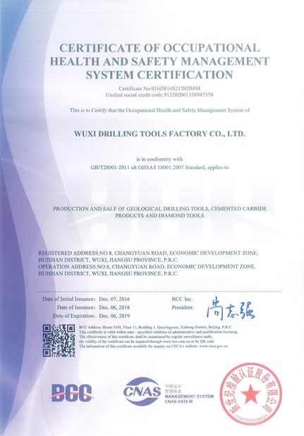 Porcellana CGE Group Wuxi Drilling Tools Co., Ltd. Certificazioni